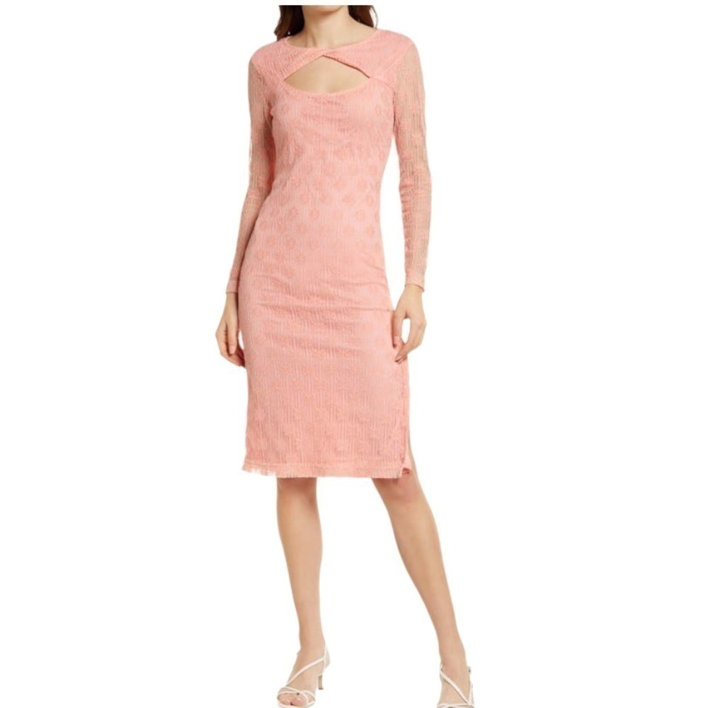 BB Dakota by Steve Madden LONG SLEEVE COTTON BLEND LACE DRESS IN ORANGE CRUSH